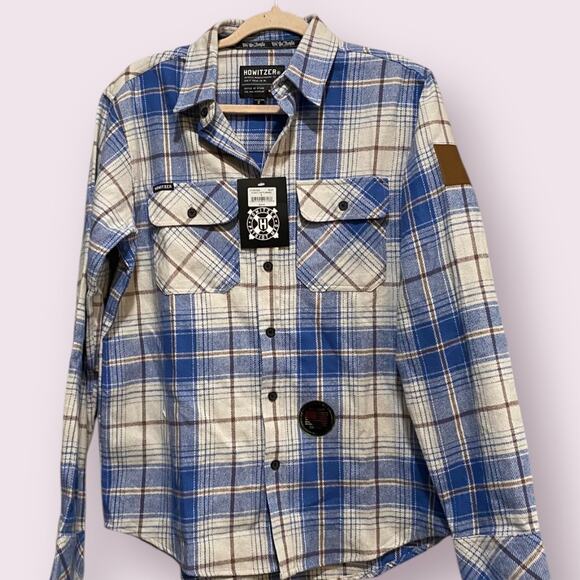 Howitzer Blue Plaid Button-Down Flannel Long Sleeve Shirt Size 100% Cotton Small - Picture 2 of 10